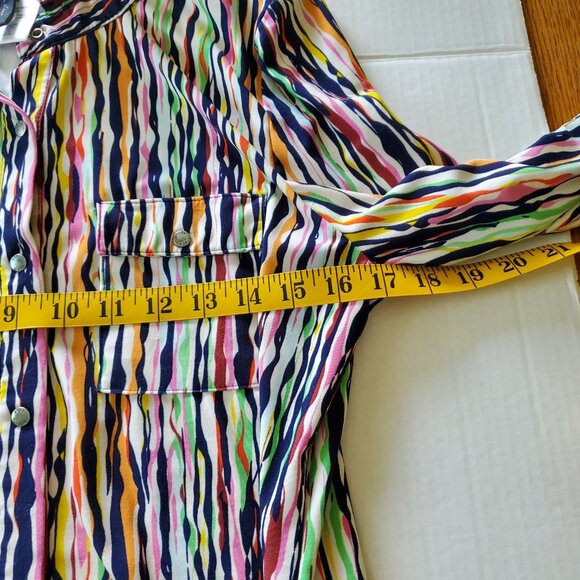 BCBGMAXAZRIA Urban Explosion Multi-Color Abstract Button Front Blouse Large - Picture 16 of 16